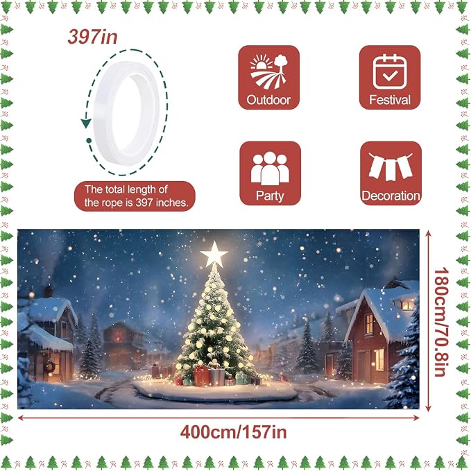 Christmas Garage Door Banner 6x13FT, Night Village Christmas Tree Scene - Image 4