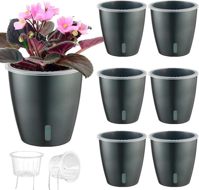 Self Watering Pots for Indoor Plants, Small African Violet Pots by KvyusFlourish
