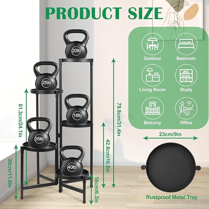 Plant Stand Indoor Outdoor 5 Tier Black Metal Plant Holder 31 in Tall 9 in Wide - Image 5
