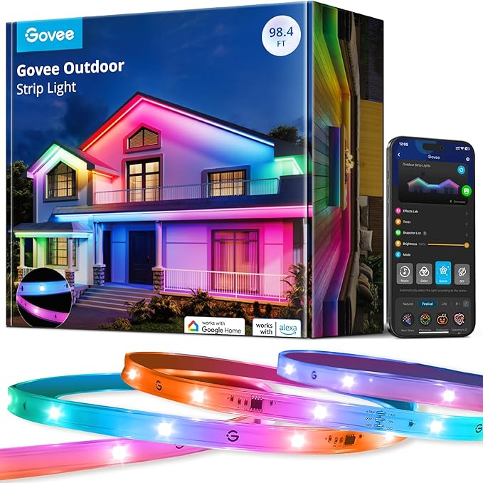 Govee Outdoor LED Strip Lights, 98.4ft Smart Outdoor Lights Work by Govee