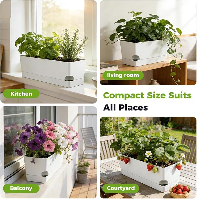 4 Pack Self Watering Pots for Indoor Plants 17 Inches Window Boxes Planters - Image 9