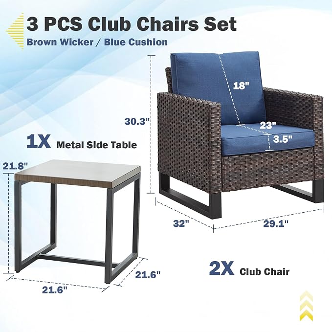 Belord Outdoor Bistro Set 3 Piece Outdoor Wicker Patio Chairs, Oversize Outdoor - Image 2