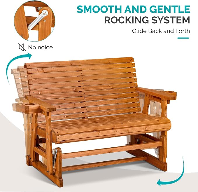 VINGLI Outdoor Glider Wood Patio Chair - Image 5