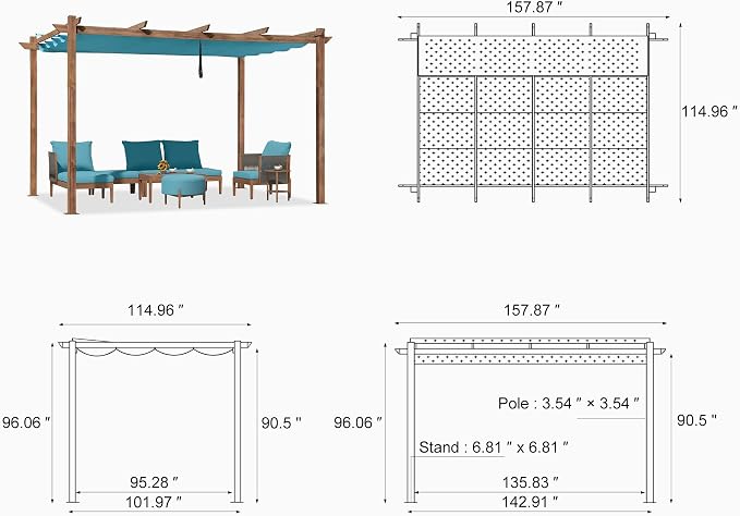 PURPLE LEAF 10' x 13' Outdoor Retractable Pergola - Image 8