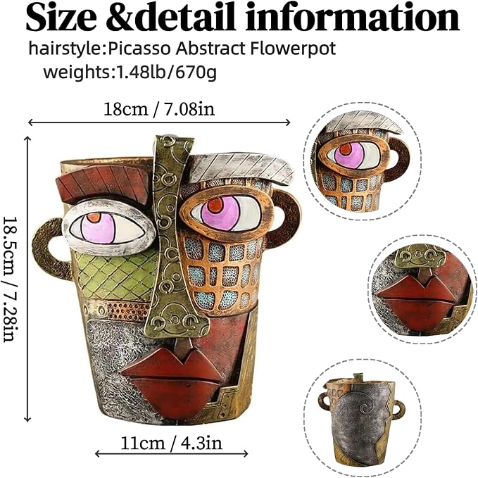 Picasso Abstract Face Flower Pot, Unique Resin Crafted Planter - Image 2