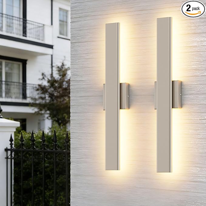 Aipsun 2 Packs Nickel Outdoor Wall Light 23.6inch Modern LED Exterior Wall by Aipsun