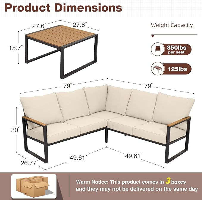 Metal Patio Furniture Set, 6 Pieces Outdoor Sectional Sofa Set - Image 2