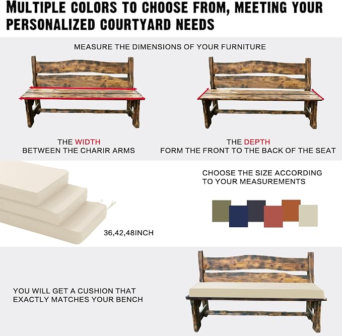 Outdoor Bench Cushion 4.0 inches Memory Foam Waterproof Patio Furniture Bench - Image 6