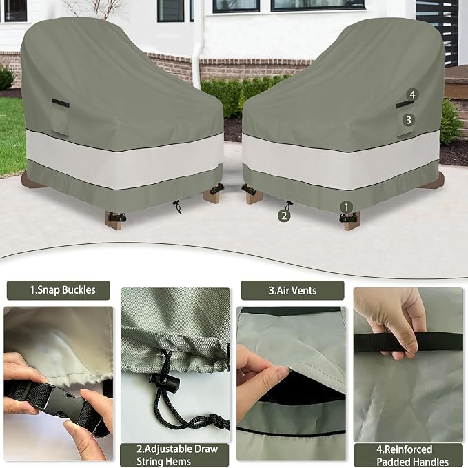Outdoor Adirondack Chair Cover 2 Pack, Waterproof 100% Patio Chair Covers - Image 4