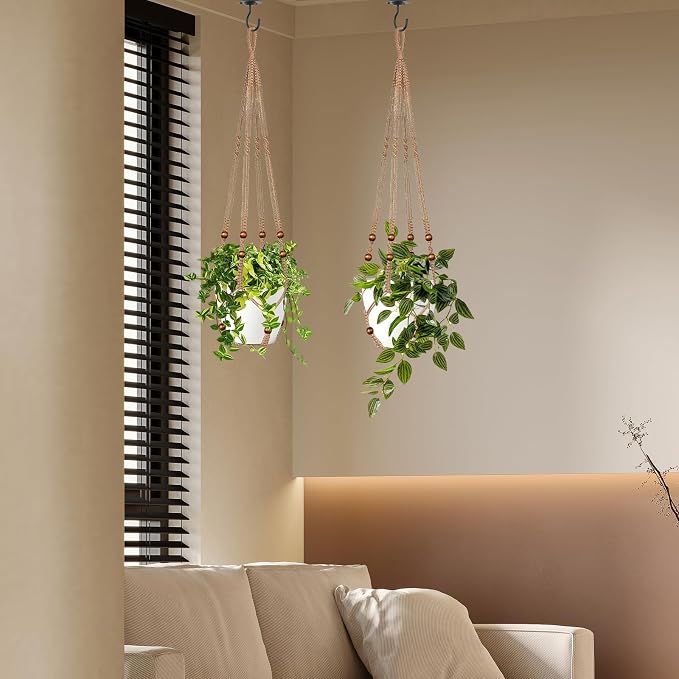 Jute Macrame Plant Hanger Indoor Set of 4 Hanging Planter Basket Flower Pot - Image 5