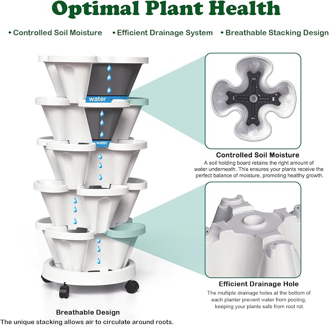 7 Tiered Strawberry Planters 3 Pack, Vertical Stackable Planter, Herb Stacking - Image 2