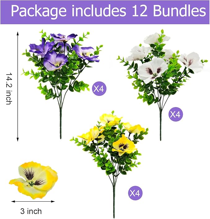 Pansies Artificial Flowers for Outdoors UV Resistant 12 Bundles Silk Pansy - Image 3