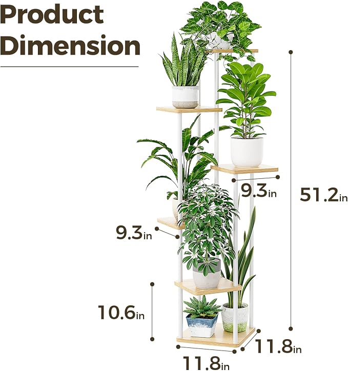 Bamworld White Plant Stand Indoor 6 Tier Metal Plant Shelf - Image 4