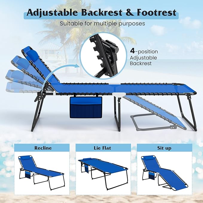 GYMAX Lounge Chair for Outside, 440lbs 27” Oversize Folding Beach Tanning - Image 4