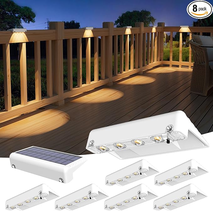 VOLISUN Solar Deck Lights 8 Pack, Warm White Glow LED Large Size Lamp, IP65 by VOLISUN