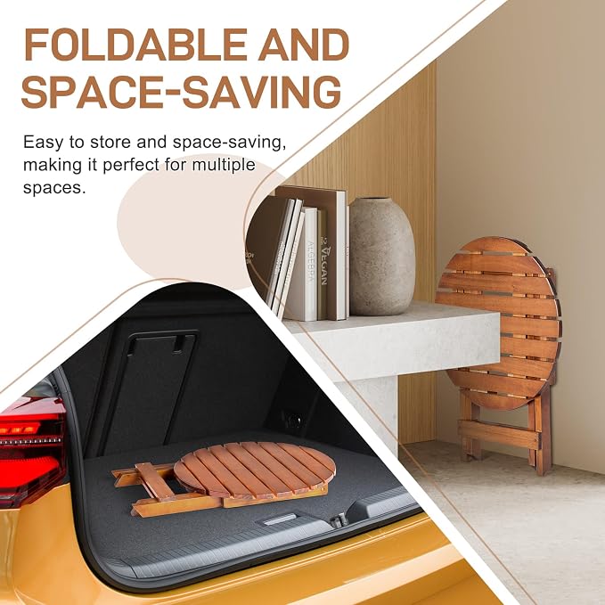 Outvita Wood Folding Side Table, Portable & Lightweight Compact Wooden Side - Image 7
