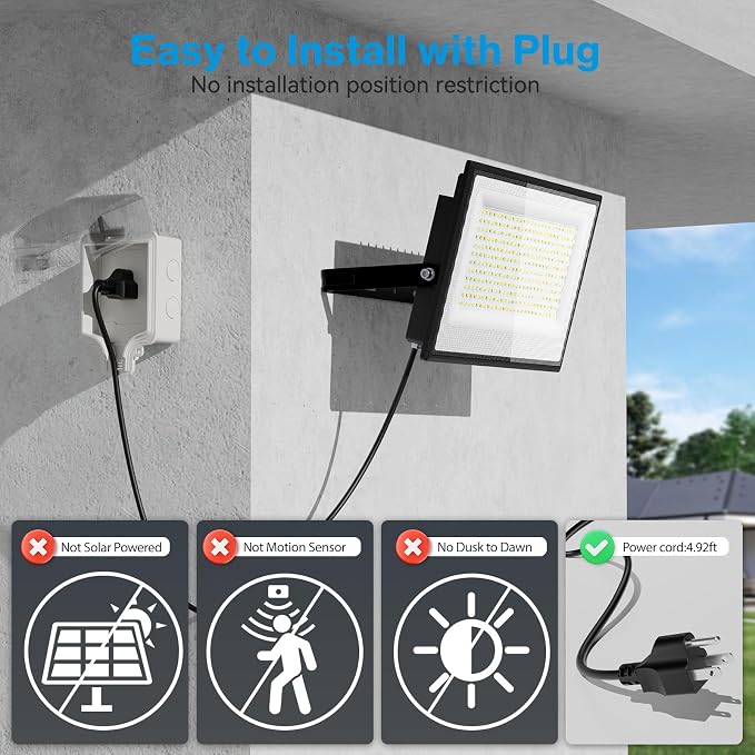 Olafus 2 Pack 300W LED Flood Light Outdoor, Super Bright Outside Floodlights - Image 2