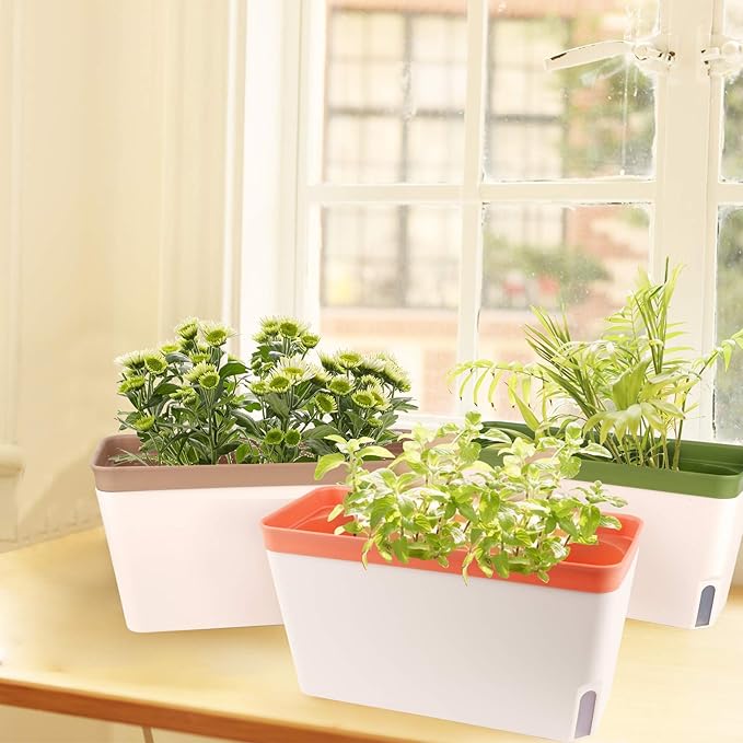 OurWarm Windowsill Herb Planter Box Indoor Set of 3, 10.5 Inch Self Watering - Image 6