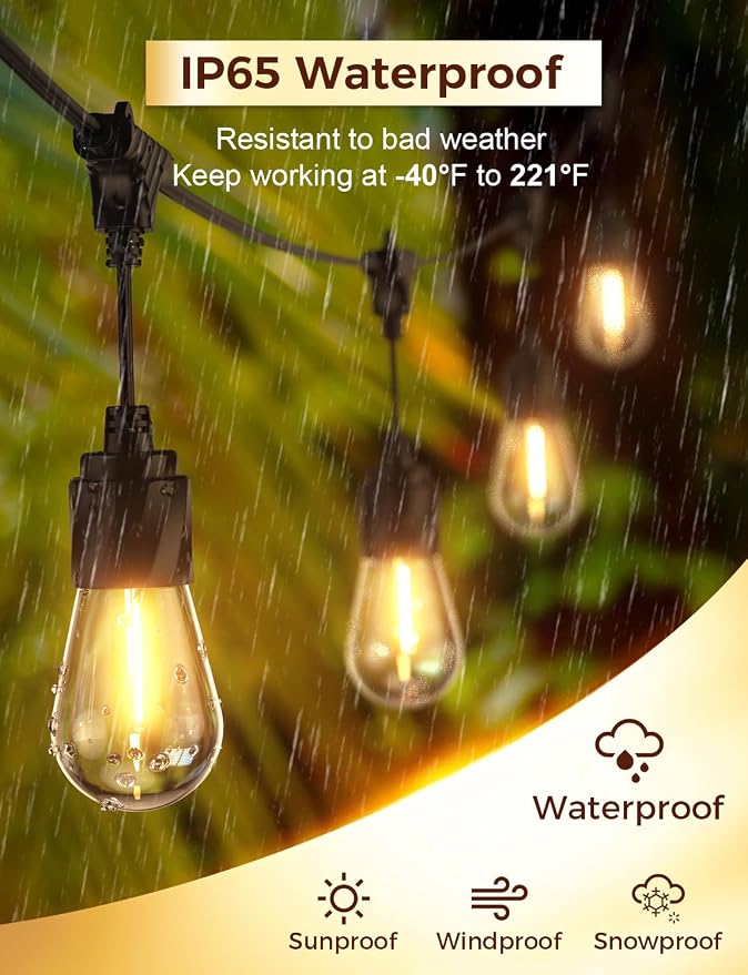 XMCOSY+ 48FT Outdoor String Lights Waterproof - Image 2