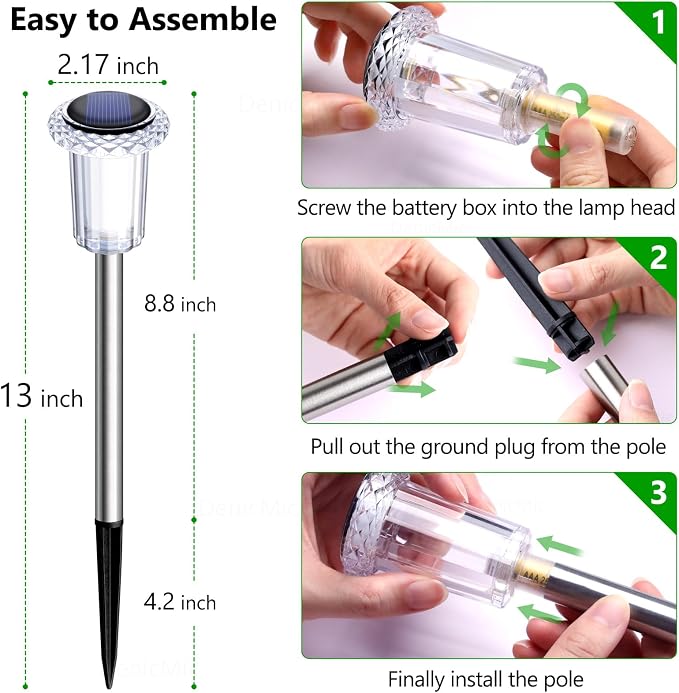 DenicMic Solar Lights Outdoor 10 Pack Waterproof 6000K Cold White LED Stainless - Image 5