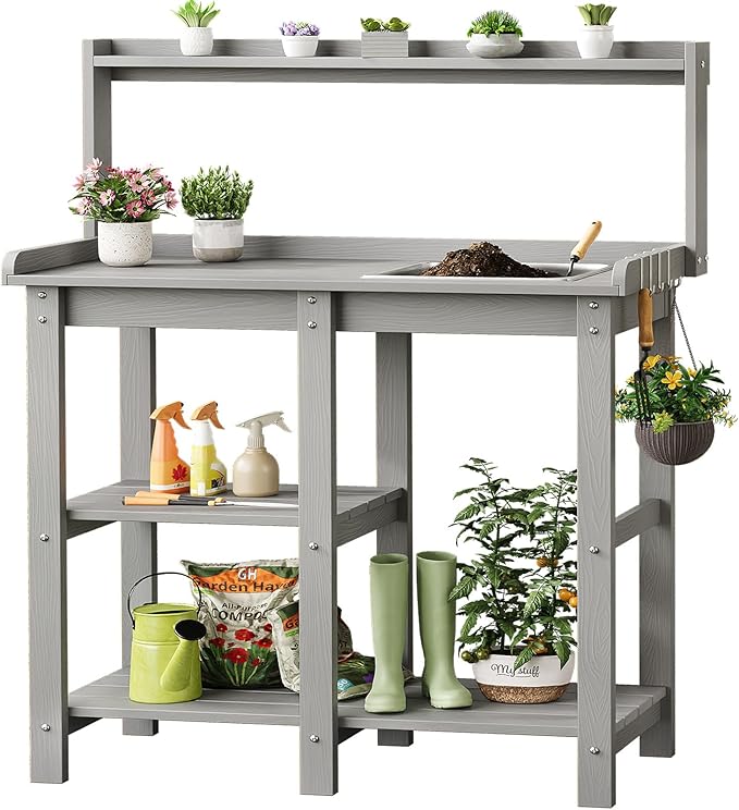 ONBRILL Potting Bench, Outdoor Potting Bench Table by ONBRILL