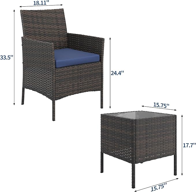 GAOMON 3-Piece Patio Furniture Set, Modern PE Rattan Conversation Set - Image 2