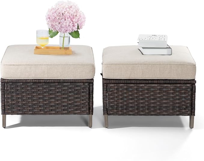 Joyside Patio Ottoman Set of 2, All Weather Outdoor Rattan Ottomans Patio - Image 5