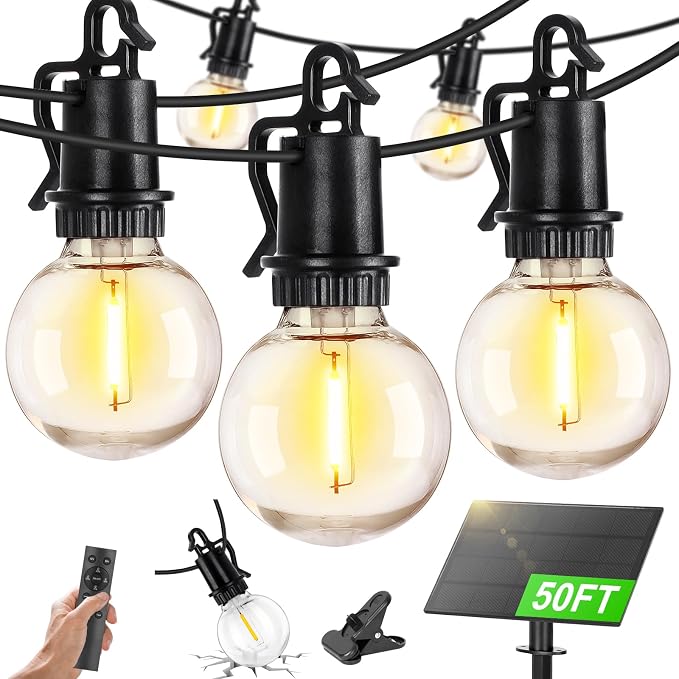 ZJOJO Solar Outdoor String Lights Waterproof, 50FT G40 Globe Patio Lights by ZJOJO