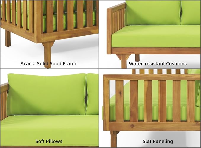 Merax Outdoor 3 Seater Daybed, Acacia Wood Day Bed Couch Sofa - Image 7