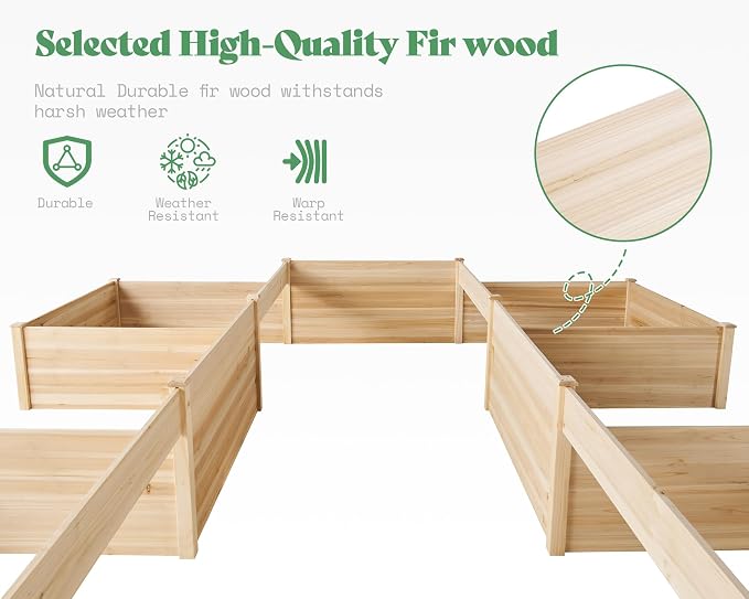 AMERLIFE Raised Garden Bed – 12x12x2 ft H-Shaped Wooden Planter Box, 180 Cu. Ft - Image 4