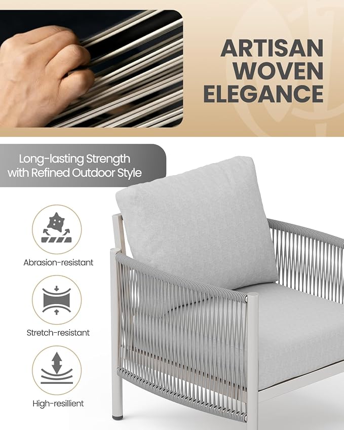 Aluminum Patio Furniture Set, 7 Seats Modern Outdoor Sectional Furniture - Image 2