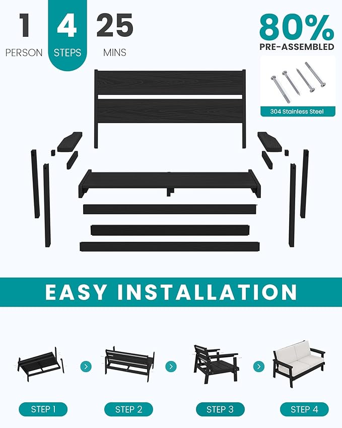 SERWALL HDPE Outdoor Patio Loveseat - Image 7