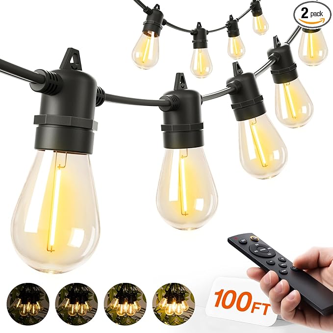 addlon 100FT LED Outdoor String Lights, Remote Dimmable Patio Lights by addlon