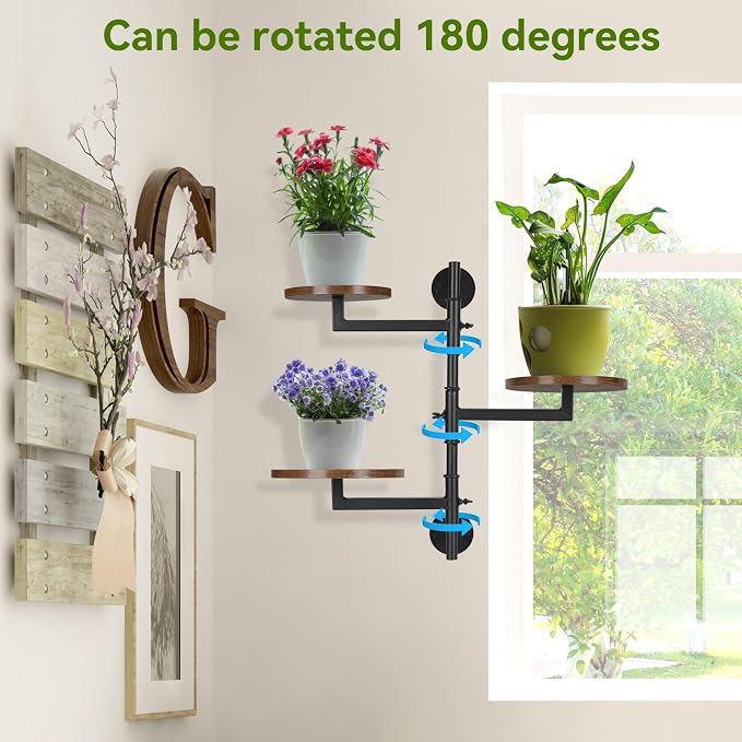 Wooden Rotatable Window Sill Plant Stand, 3 Tier Wall Plant Holder, 180 Degree - Image 5