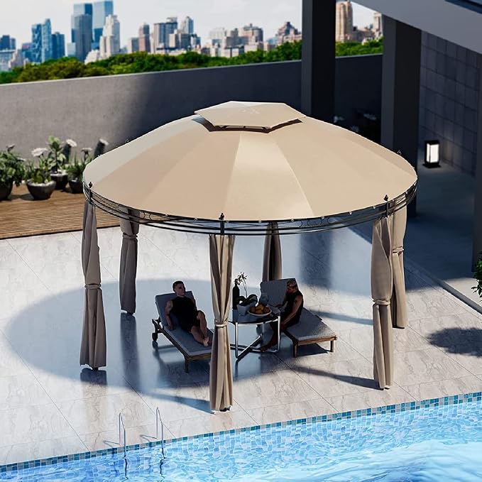 Tangkula 11.5x11.5 Ft Round Patio Gazebo, 2-Tier Dome by TANGKULA