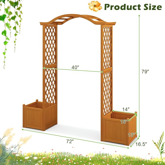 Giantex Garden Arbor with Planter, Wooden Planter Arch with Trellis, Outdoor - Image 7