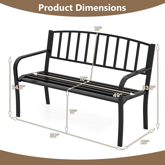 Tangkula Metal Outdoor Park Bench, 50 Inches Patio Garden Bench - Image 3