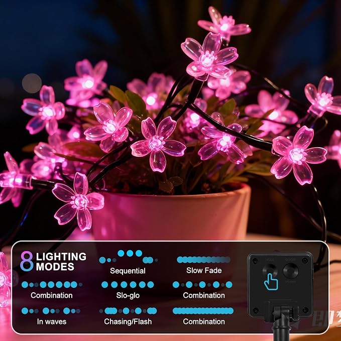 2 Pack Total 52FT 120 LED Solar String Lights Outdoor Waterproof Flower Fairy - Image 4