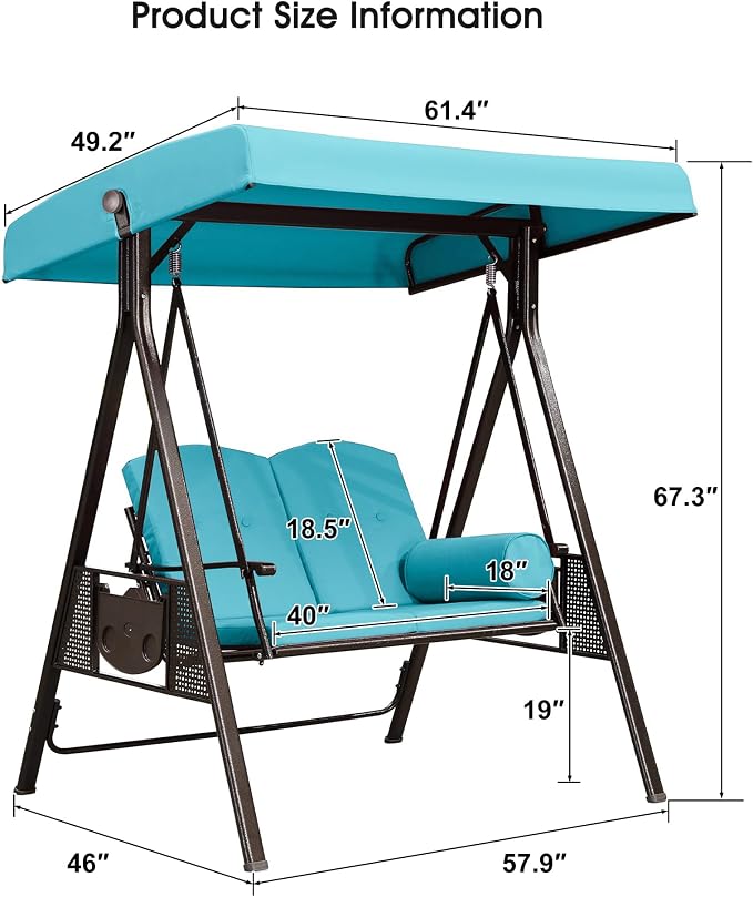 PURPLE LEAF 2-Seat Deluxe Outdoor Patio Porch Swing - Image 6