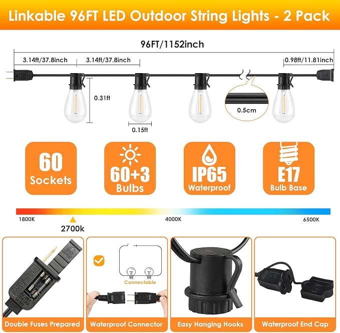 192FT LED Outdoor String Lights, Patio Lights - Image 3