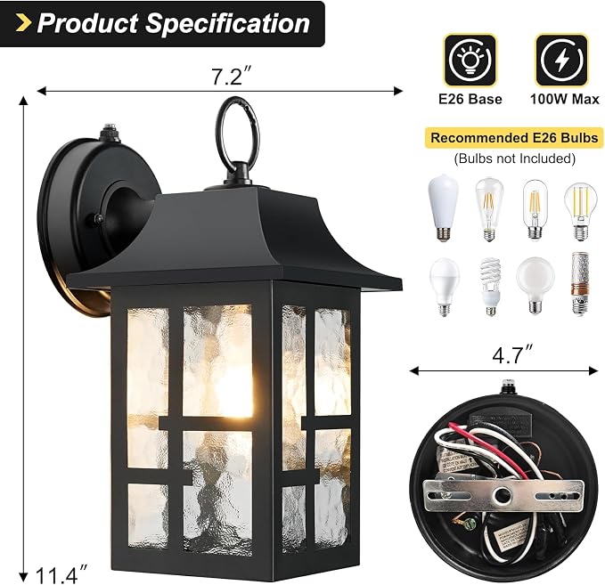 OKELI Dusk to Dawn Outdoor Wall Lights, Exterior Waterproof Lantern, Front - Image 3