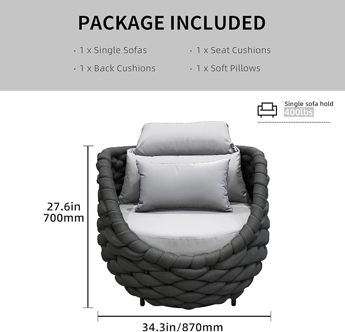 TWT Patio Sofa Set of 2 All-Weather Polyester Rope Balcony Furniture - Image 2