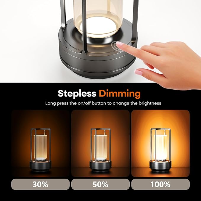 Portable Metal Table Lamp for Indoor/Outdoor, Rechargeable Cordless LED Lamp - Image 5