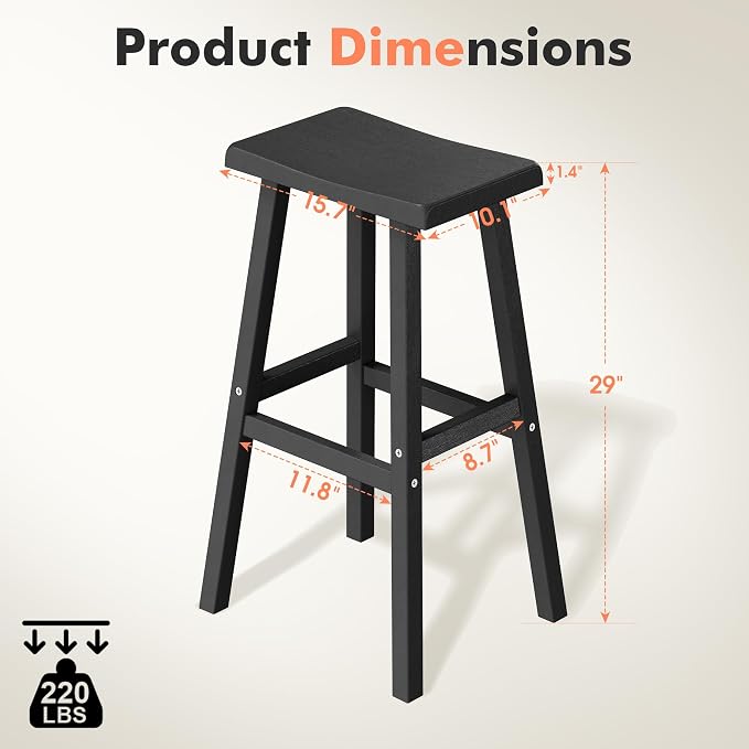 NUNU LAB HDPE Weatherproof Bar Stools Set of 2-29 Inch Bar Height Stools - Image 3