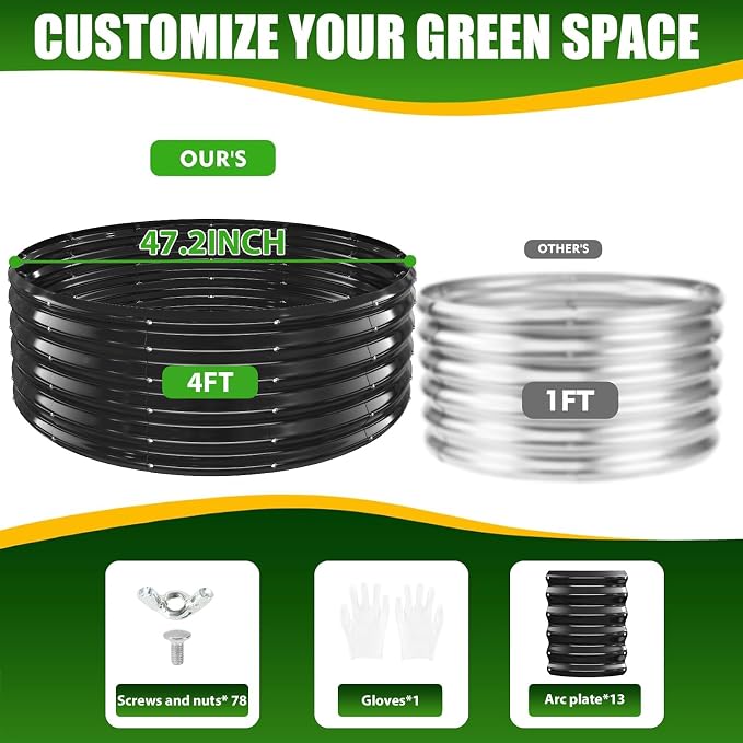 17" Tall Elevated Round Metal Rised Garden Bed- 4'x4' in Size and 0.8MM Thick - Image 4
