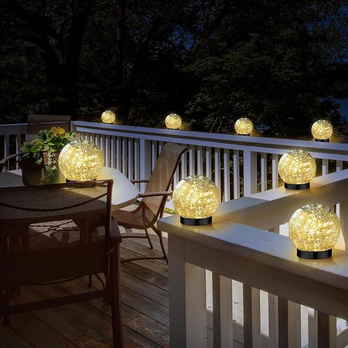 Solar Garden Lights Outdoor Waterproof, 4 Pack 30 LEDs Cracked Glass Ball Light - Image 9