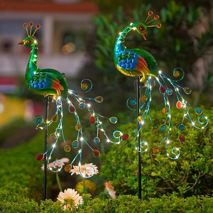 DREAMSOUL 2 Pack Peacock Solar Lights Outdoor, Tall Waterproof LED Outdoor - Image 8