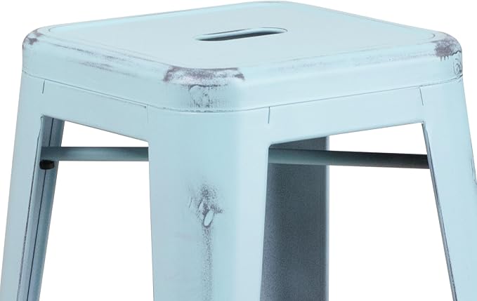 Flash Furniture Kai Commercial Grade 30" High Backless Distressed Green-Blue - Image 6