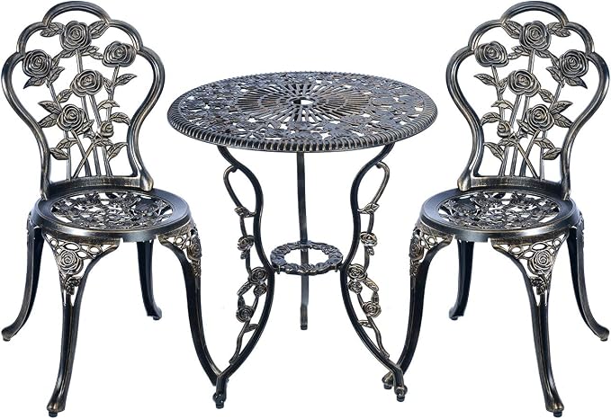 C/G 3 Piece Bistro Set, Outdoor Patio Table, Anti-Rust Cast Aluminum by C%2FG+patio+casa