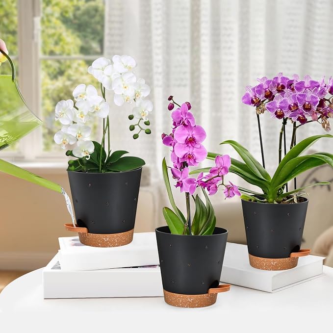 Orchid Pots with Holes, 6 Inch Self Watering Orchid Pot 2 Pack Plastic Plant - Image 6